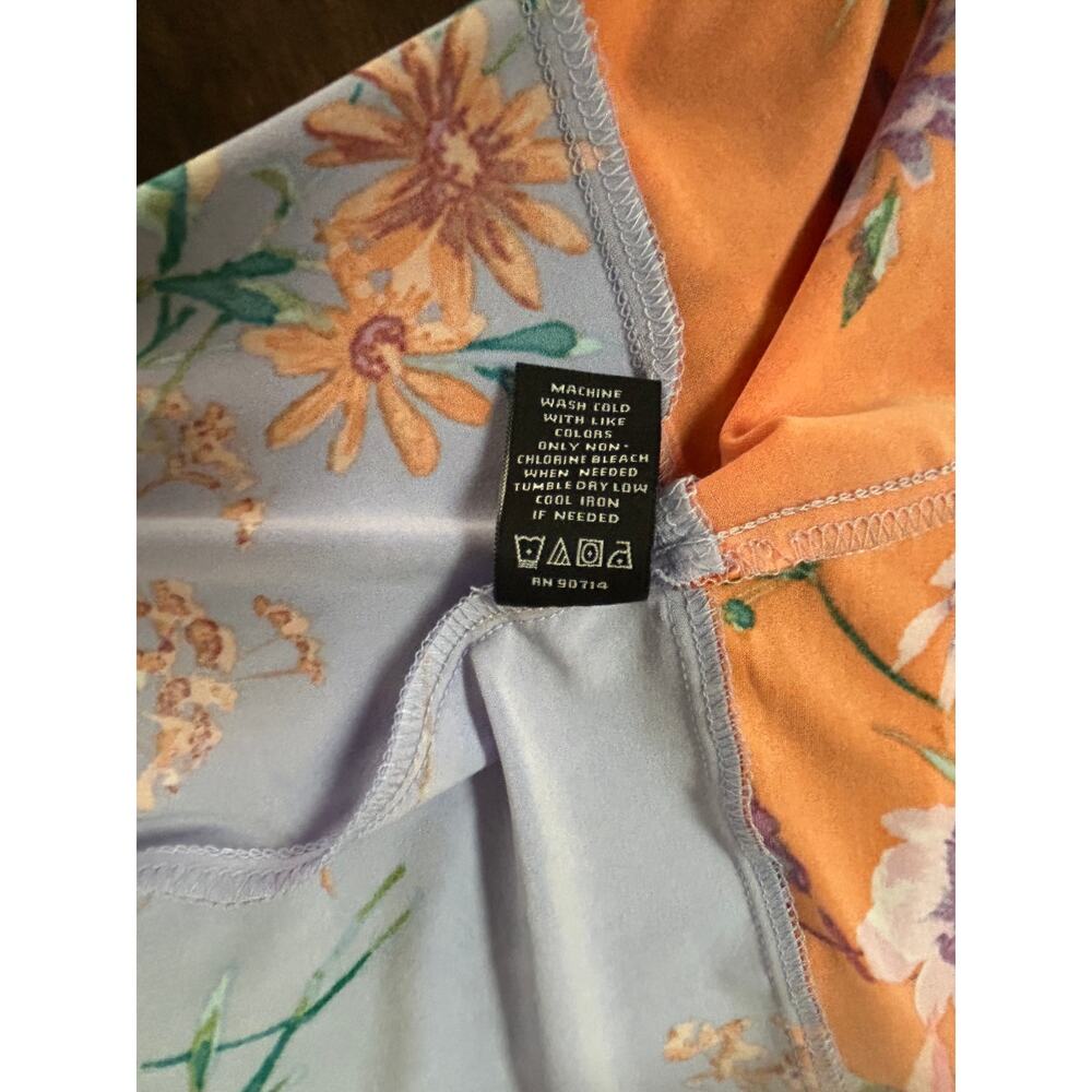 NWT MSK Asymmetrical Slate Blue/Orange Floral Sleeveless Midi Shift Dress-Large - Picture 8 of 12